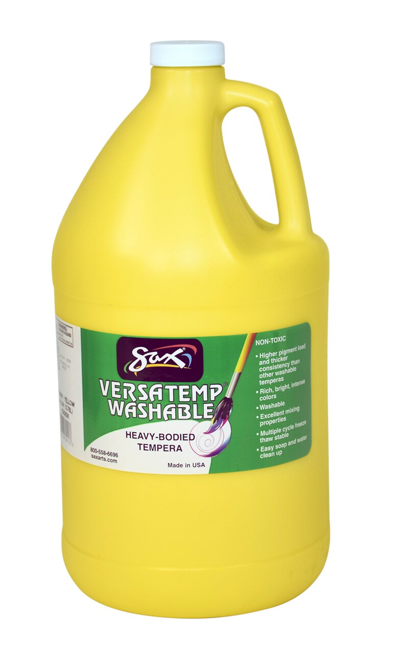 Sax Versatemp Washable Heavy-Bodied Tempera Paint, 1 Gallon, Primary Yellow